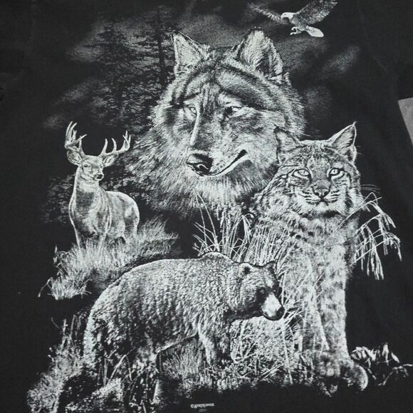 Vintage 90s AOP All Over Print Nature Wilderness Animal Print Single Stitch L - Picture 3 of 8